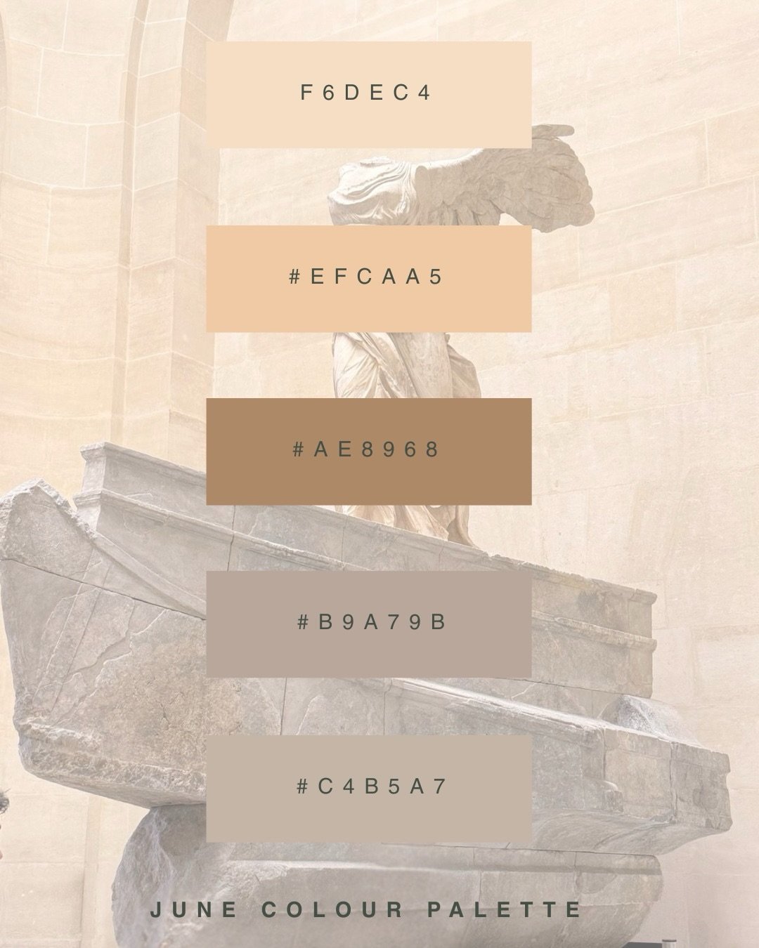 June&rsquo;s colour palette is here and she&rsquo;s a beauty 🏛️🤍
Inspired by the Winged Victory of Samothrace at the Louvre  and dedicated to my sister, who loves her ( a little too much) and introduced me to her beauty. We spent ages just standing