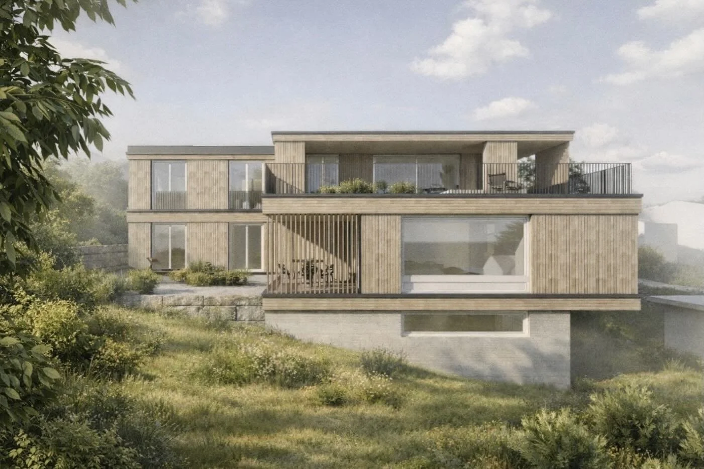 Baueingabe heute erfolgt!

Ein Generationenhaus, das Gemeinschaft und R&uuml;ckzug in Balance bringt: offene Wohnbereiche, flexible Zimmer, grossz&uuml;gige Balkone und ein Bauk&ouml;rper, der sich ins Terrain einschreibt. Architektur f&uuml;r ein Zu