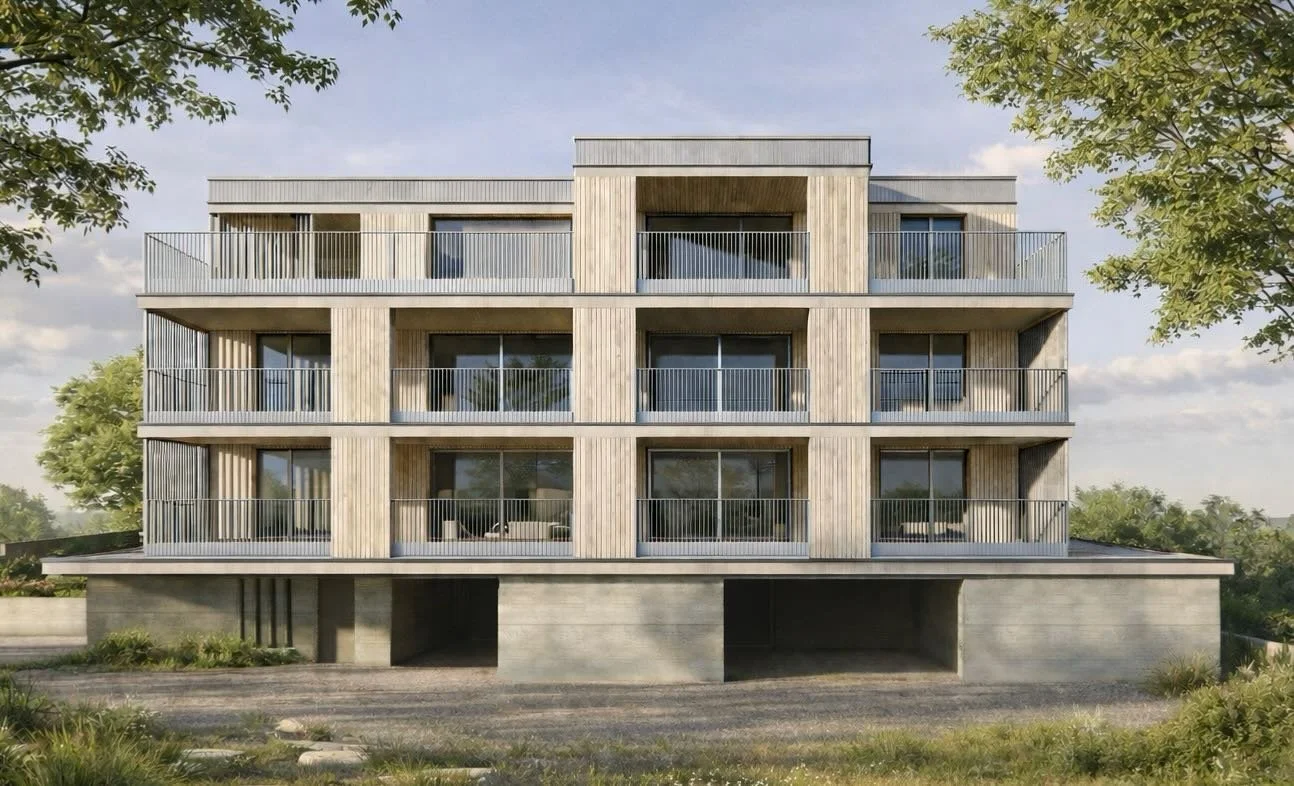 Man merkt sofort, wenn ein Ort passt.
F&uuml;nf Wohnungen, bewusst &uuml;berschaubar, mit viel Licht und richtig guten Aussenfl&auml;chen.
Hier hat jede Einheit ihren eigenen R&uuml;ckzugsort.
Klare Architektur, ehrliche Materialien, kein unn&ouml;ti