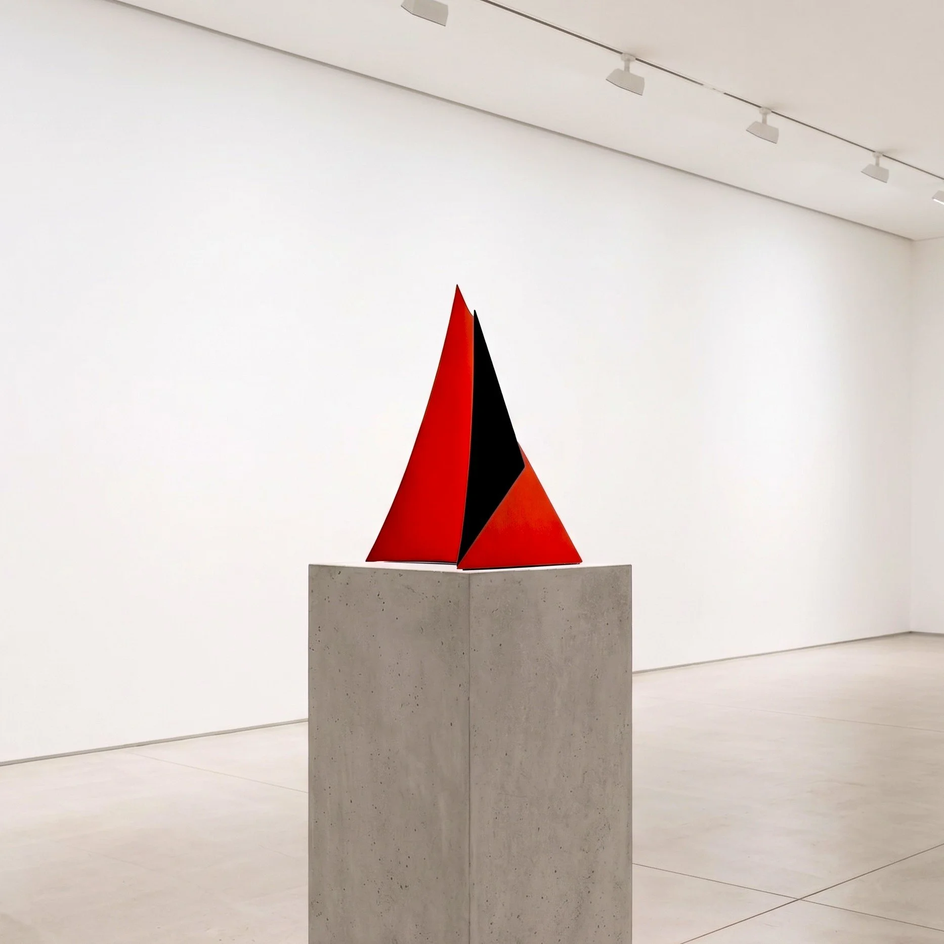 Red and black polymorphic sculpture by Alessandro Butera, irregular three-dimensional form with concave front, hand-painted, available in custom colours, for luxury interiors and design collections