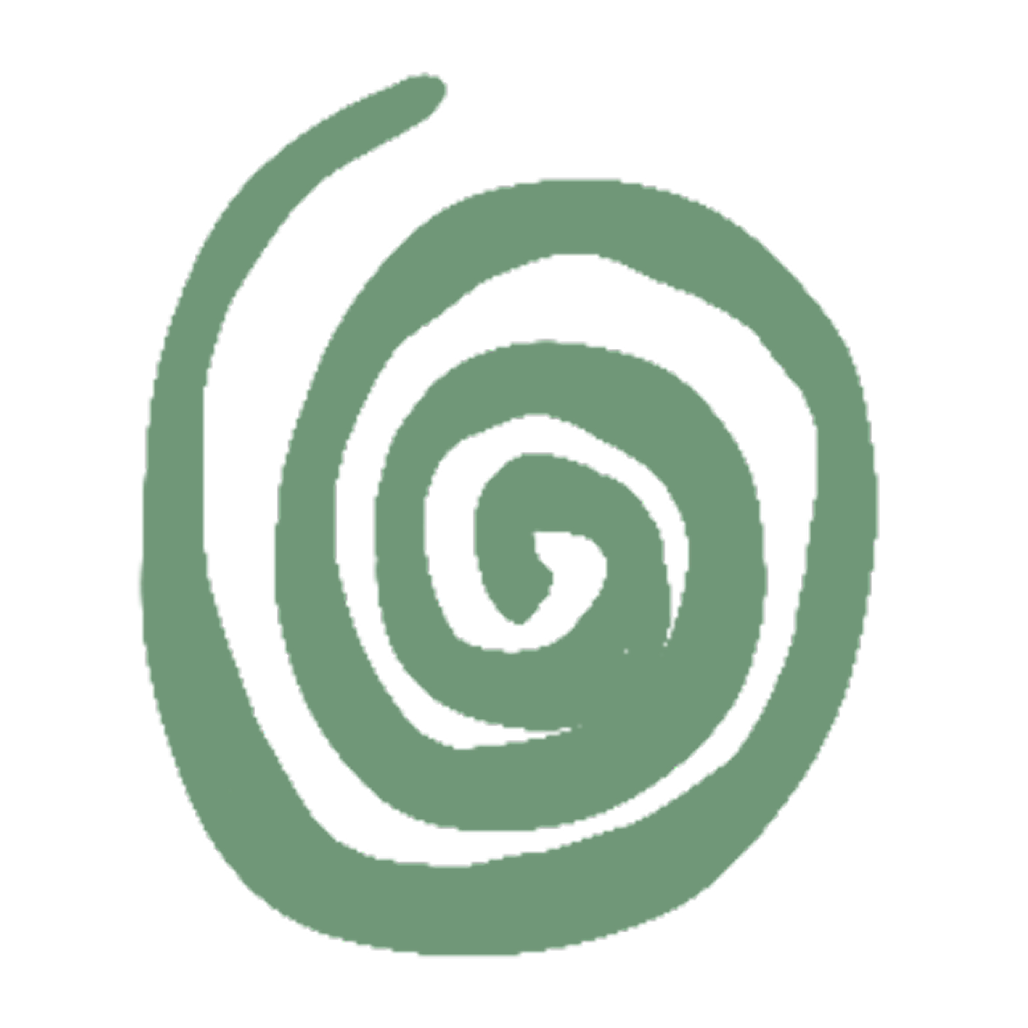 A green spiral or swirl design on a black background.