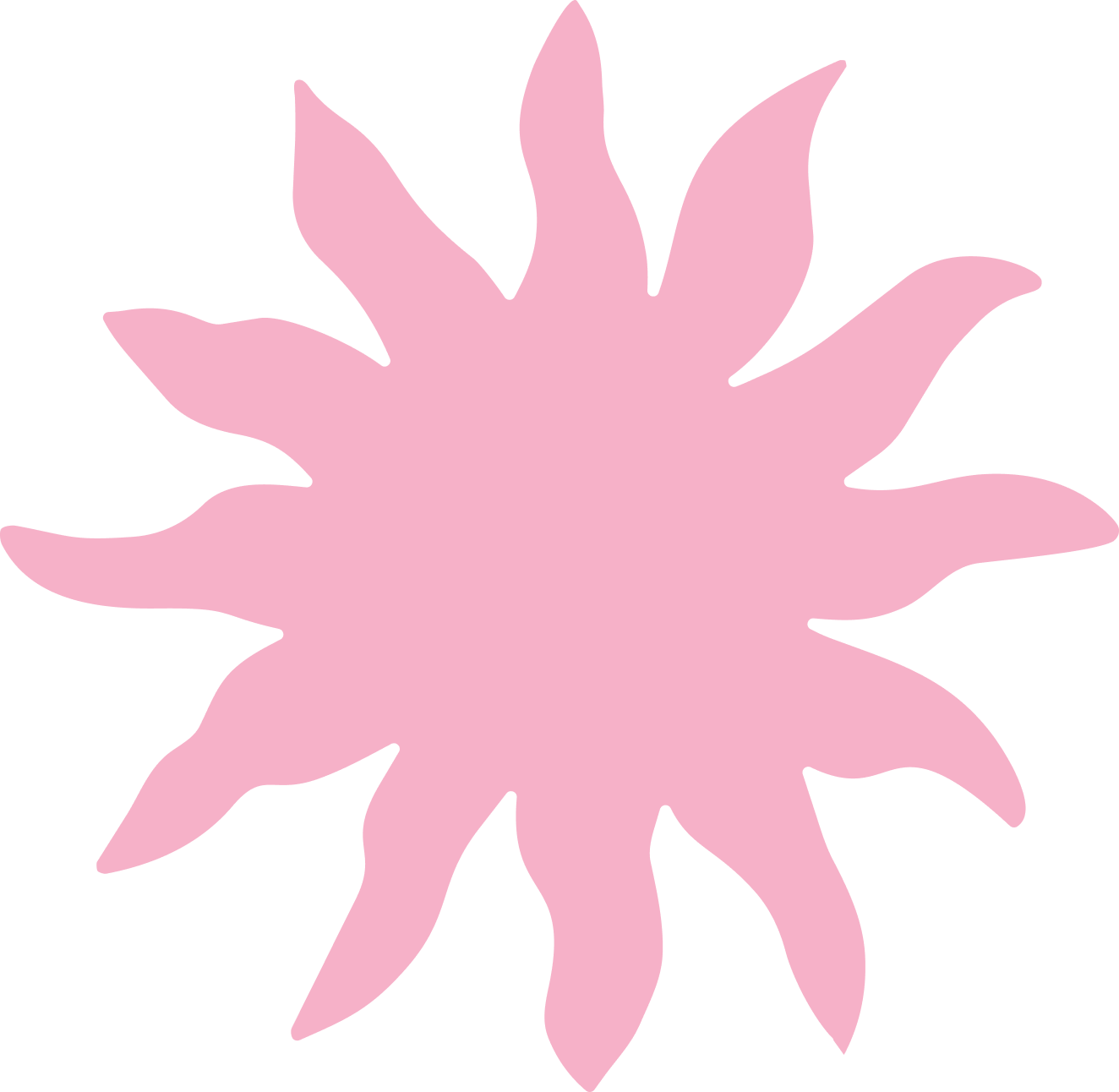 A simple illustration of a pink flower with multiple elongated petals against a black background.