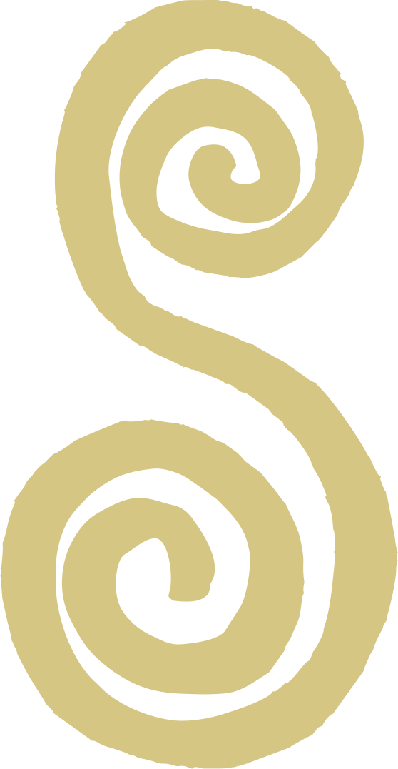 A black background with a beige double spiral design.