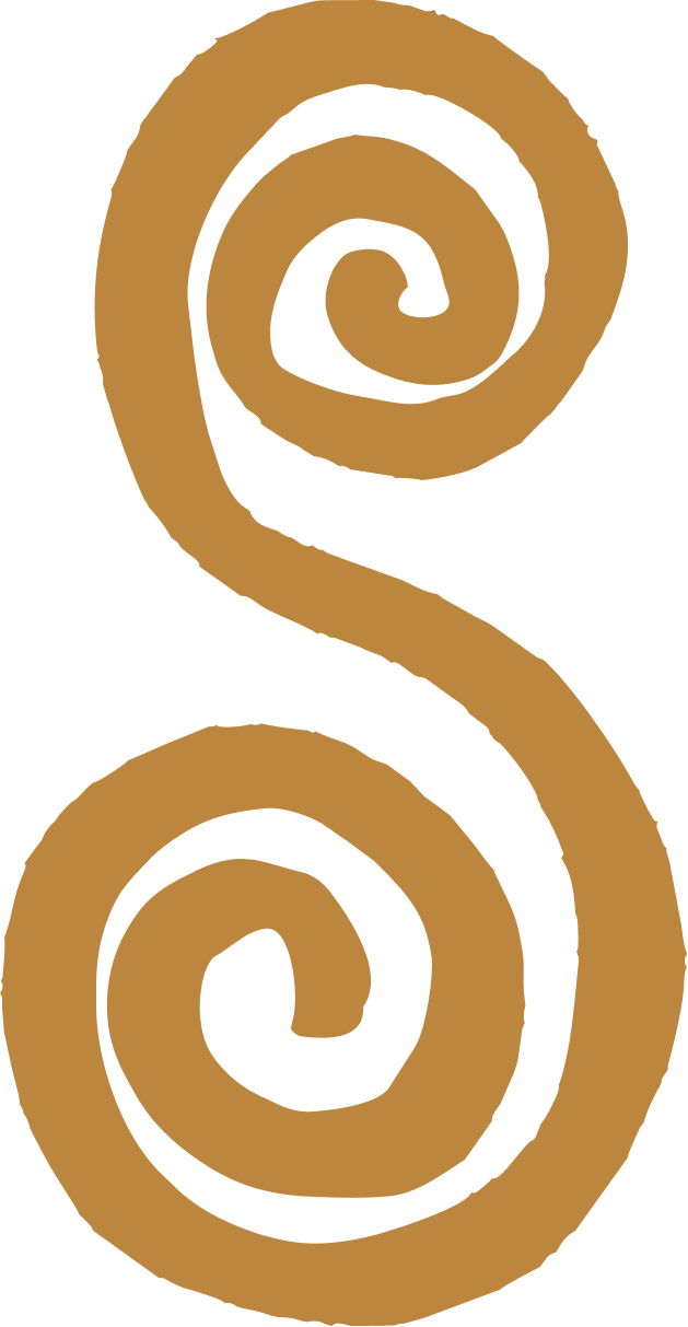 Two brown spirals on a black background, resembling stylized swirls or abstract art.