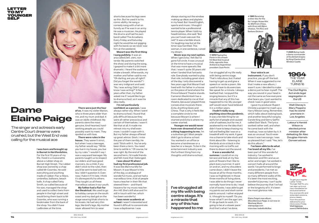 Elaine Paige's Letter To My Younger Self with The Big Issue