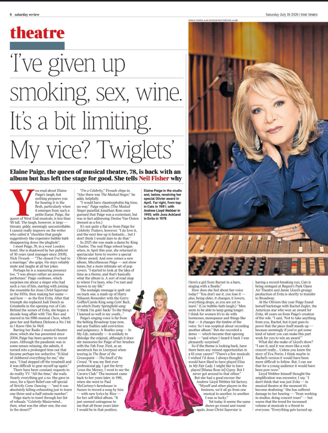 Elaine Paige's interview with The Times