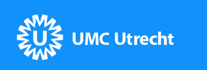 Logo van UMC Utrecht op een blauwe achtergrond