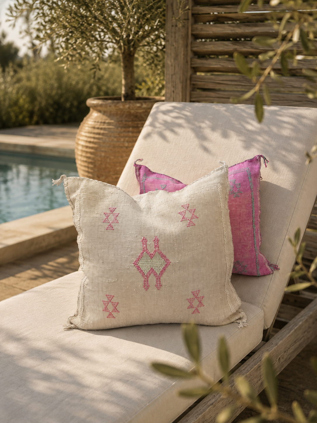 Natural (with pink accents) Cactus Silk Cushion