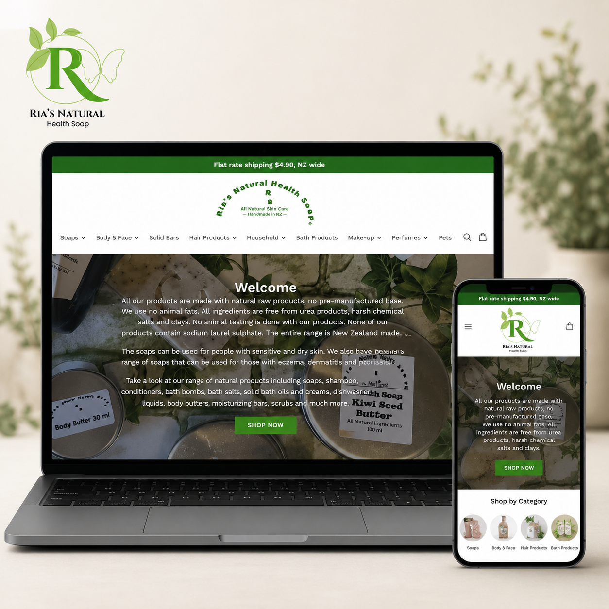 Ria's Natural Health Soap Web Development