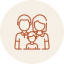 Outline drawing of a person holding a baby, with a woman beside them