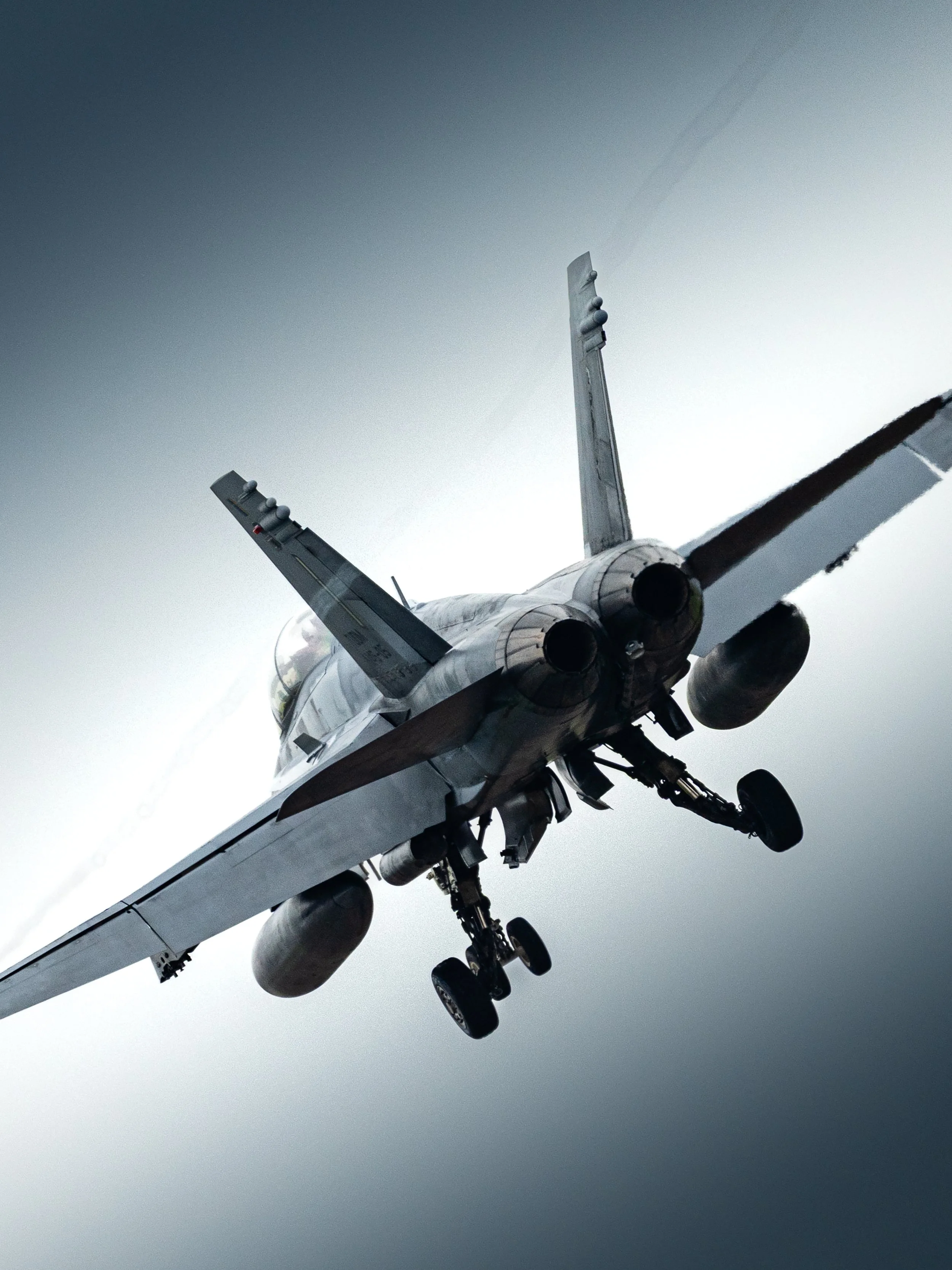 RMAF F/A-18D Hornet, TUDM Kuantan, Pahang — Gear down, engines open, pilot locked onto the approach. Shot from directly beneath as it passes overhead — one of those frames you wait all day to get.