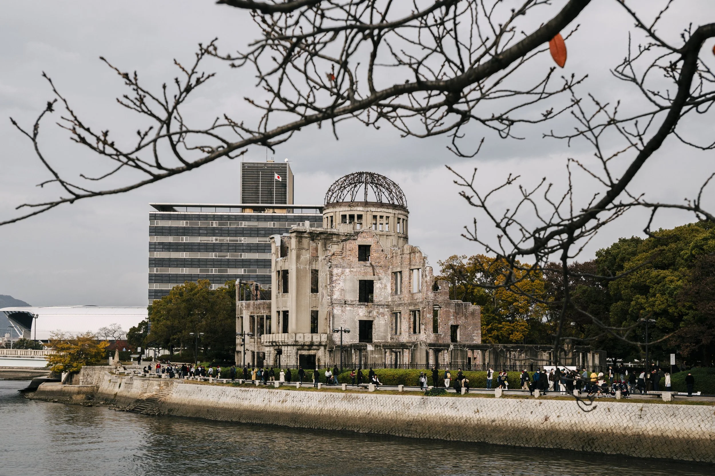 Hiroshima Peace Memorial, Japan — The Genbaku Dome stands as it has since 1945 — preserved deliberately in its ruined state. 