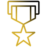 Gold medal with a star on a black background.
