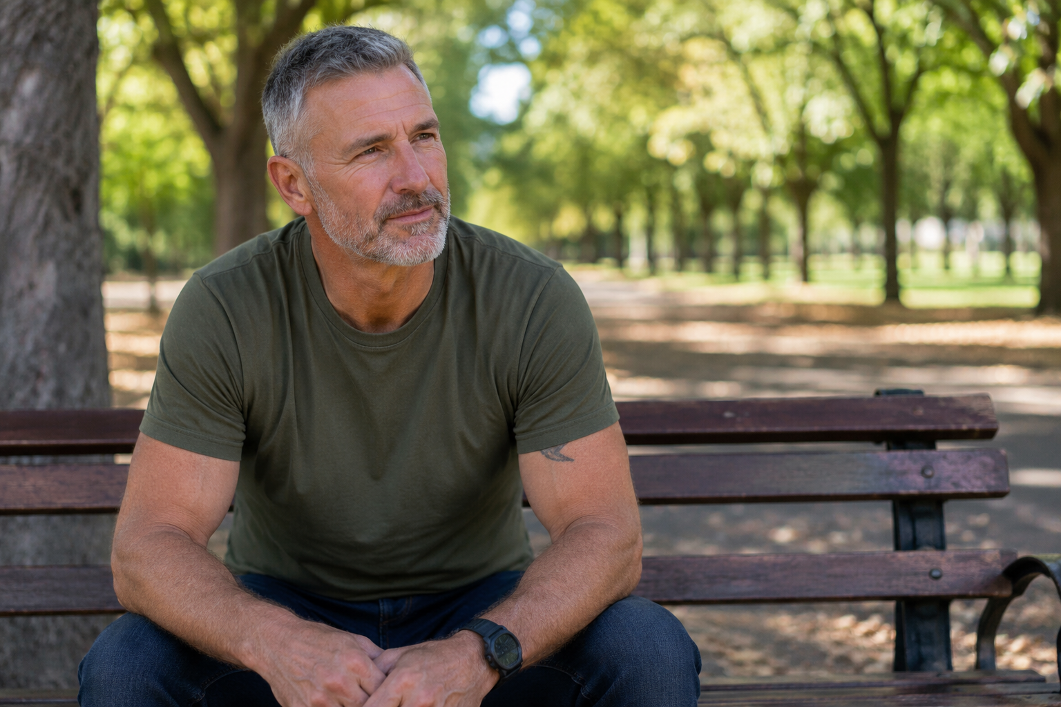 An ex service man on a park bench