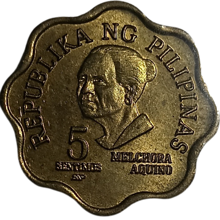1981 5 Sentimos Ang Bagong Lipunan Series Philippine Coin - Obverse view featuring Melchora Aquino - Almost Uncirculated condition