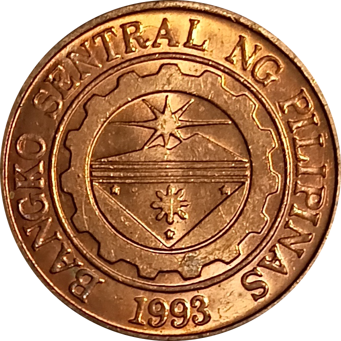 2002 10 Sentimo BSP Series Philippine Coin - Reverse view featuring the BSP seal - Almost uncirculated condition