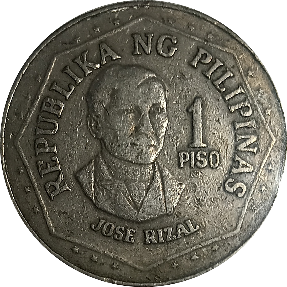 1979 1 Piso Ang Bagong Lipunan Series Philippine Coin - Obverse view featuring Jose Rizal - Circulated condition