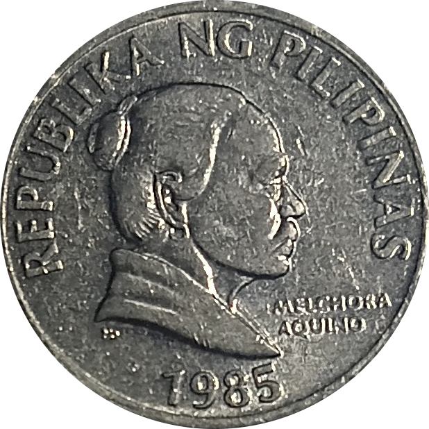 1985 5 Sentimo Flora and Fauna Series Philippine Coin - Obverse view featuring Melchora Aquino - Circulated condition