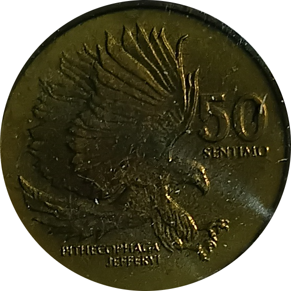 1991 50 Sentimo Improved Flora and Fauna Series Philippine Coin - Reverse view featuring the Philippine eagle - Uncirculated condition