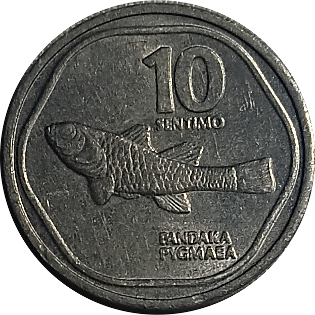 1990 10 Sentimo Flora and Fauna Series Philippine Coin - Reverse view featuring the Philippine goby - Almost uncirculated condition