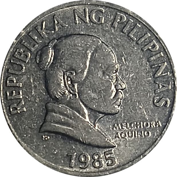 1985 5 Sentimo Flora and Fauna Series Philippine Coin - Obverse view featuring Melchora Aquino - Circulated condition