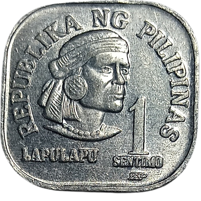 1982 1 Sentimo Ang Bagong Lipunan Series Philippine Coin - Obverse view featuring Lapulapu - Almost Uncirculated condition