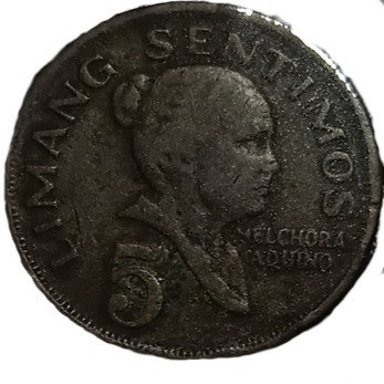 1970 5 Sentimos Pilipino Series Philippine Coin - Obverse view featuring Melchora Aquino - Circulated condition
