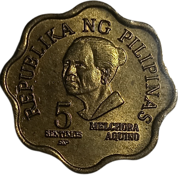 1981 5 Sentimos Ang Bagong Lipunan Series Philippine Coin - Obverse view featuring Melchora Aquino - Almost Uncirculated condition