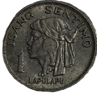 1969 1 Sentimo Pilipino Series Philippine Coin - Obverse view featuring Lapulapu - Circulated condition