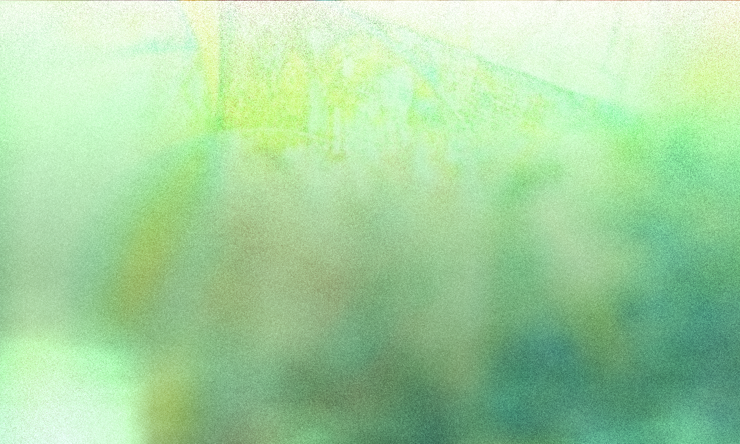 A blurry, greenish background