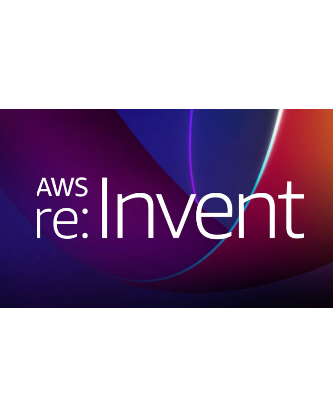 AWS re:Invent event branding with colorful abstract background.