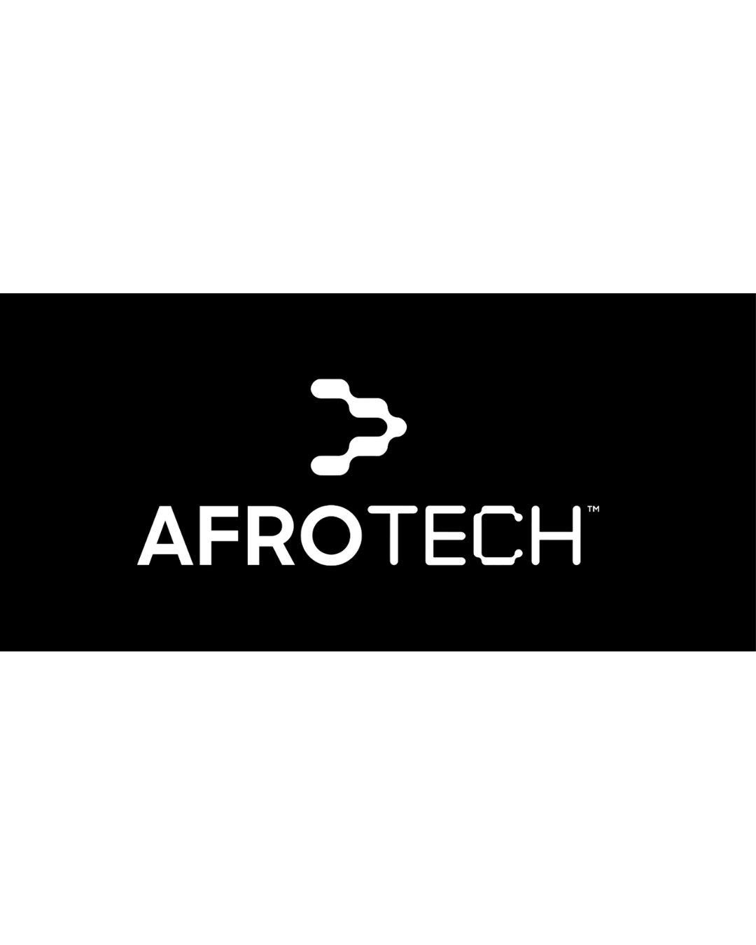 Black background with white logo and text reading 'AFROTECH' and a stylized arrow symbol above the text.