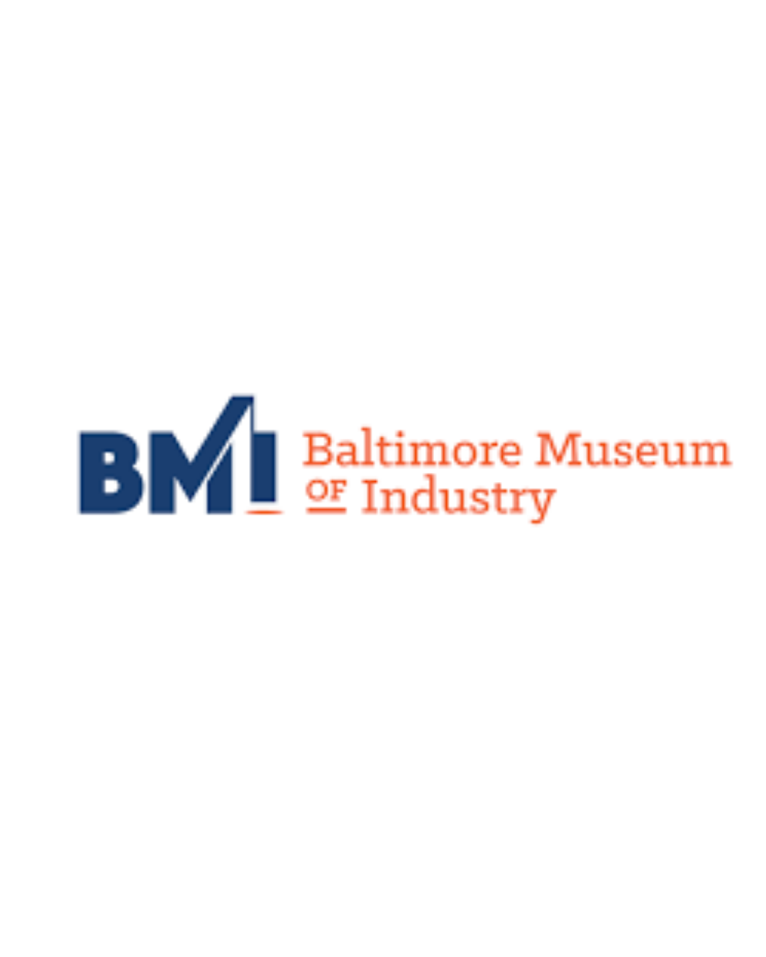 Logo of the Baltimore Museum of Industry featuring their initials BM with a stylized upward arrow, and the museum's name in red text to the right.