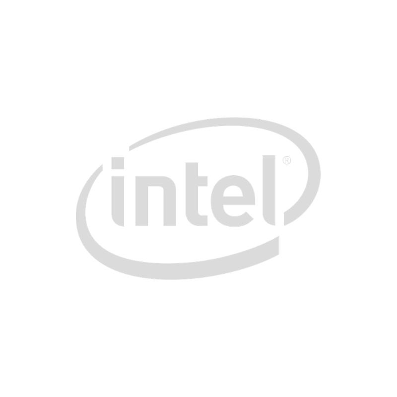 Black background with a silver Intel logo in the center.