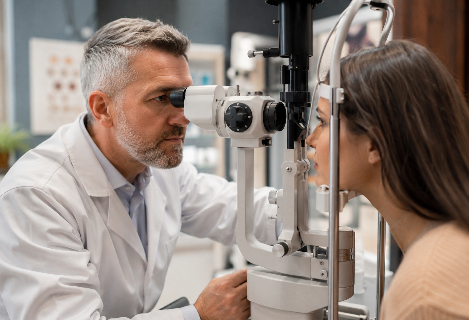 optometrysta badający wzrok pacjenta