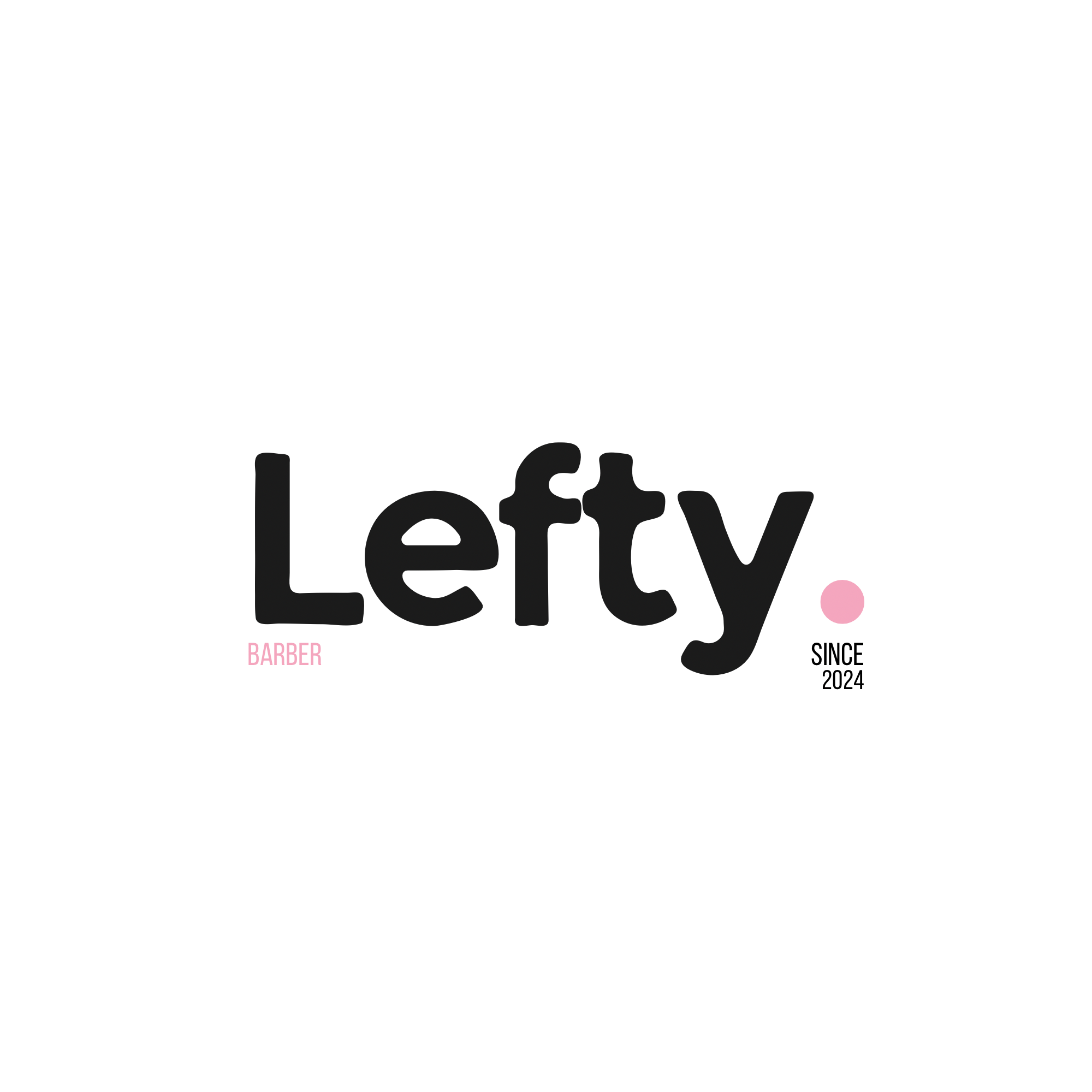 Black logo with the words 'Lety's Barber' in stylized font, with a small pink dot at the end.