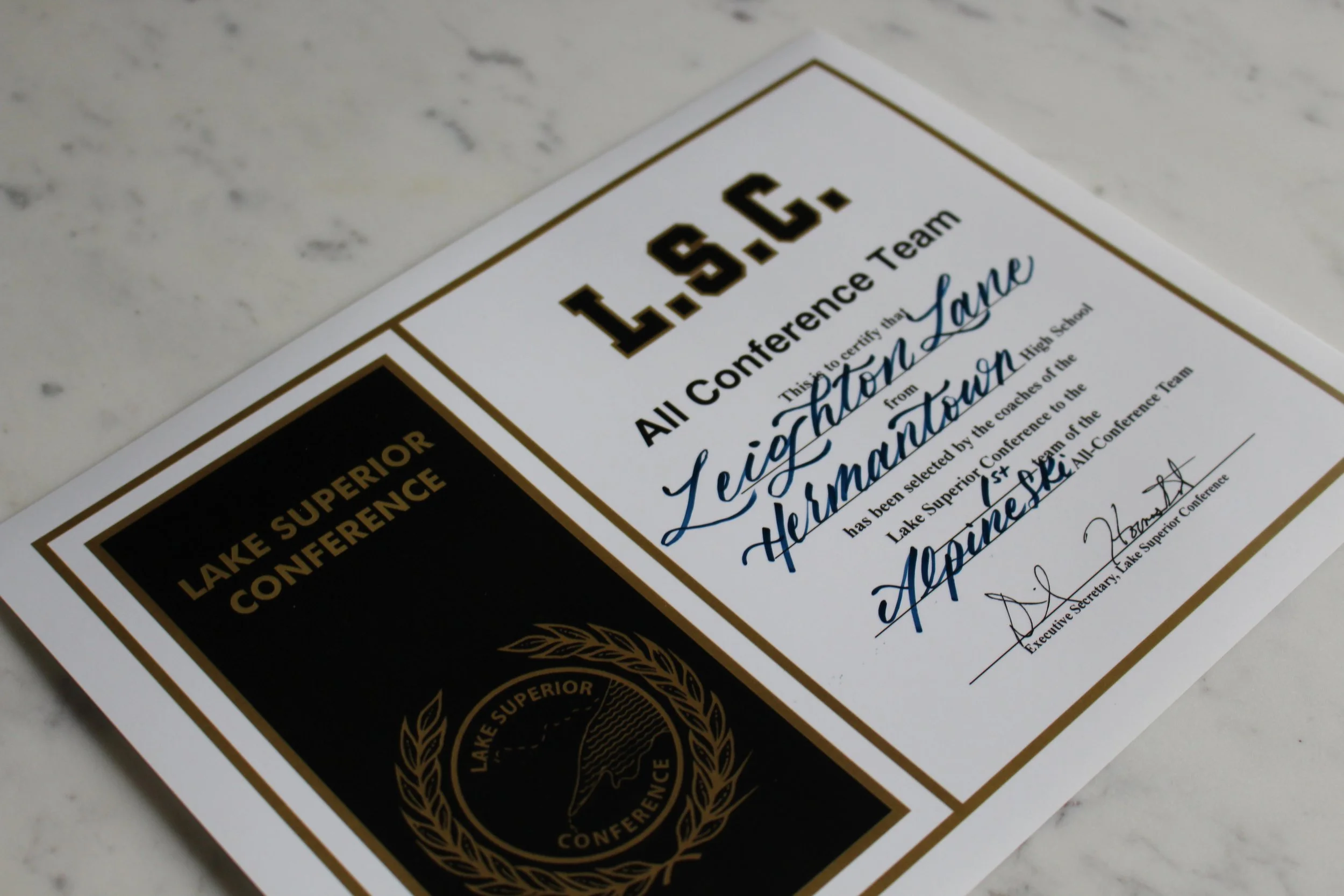 Custom hand lettered certificate featuring elegant modern calligraphy details.
