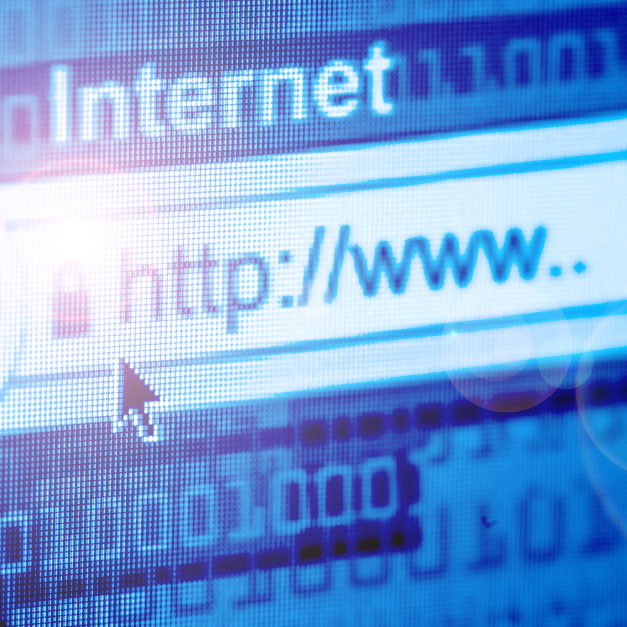 Close-up of a computer screen displaying the word 'intranet' in blue and white LED-style text.