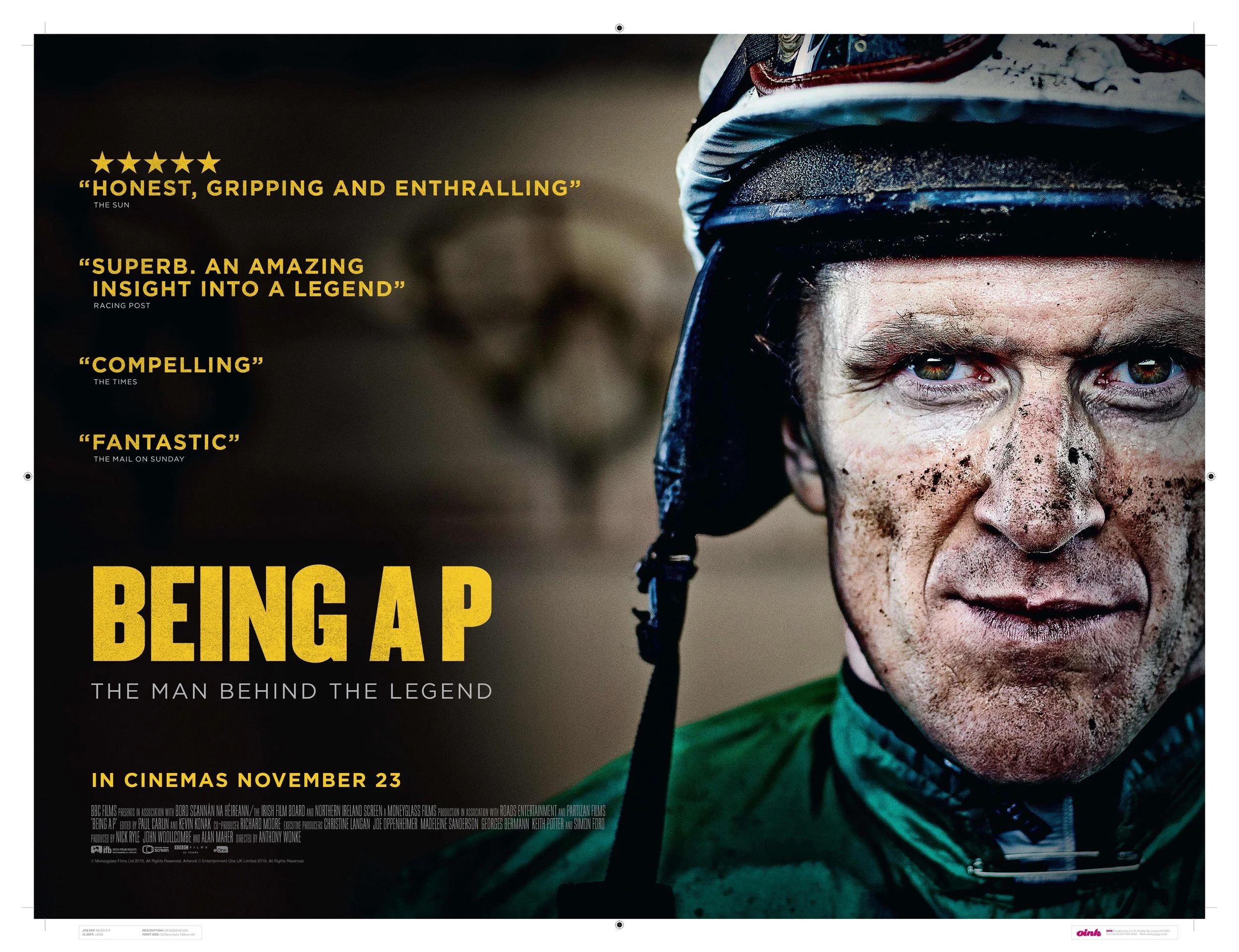 Close-up of a man's face covered in dirt, wearing a helmet, with intense green eyes, promoting a documentary about Ben Gapor.