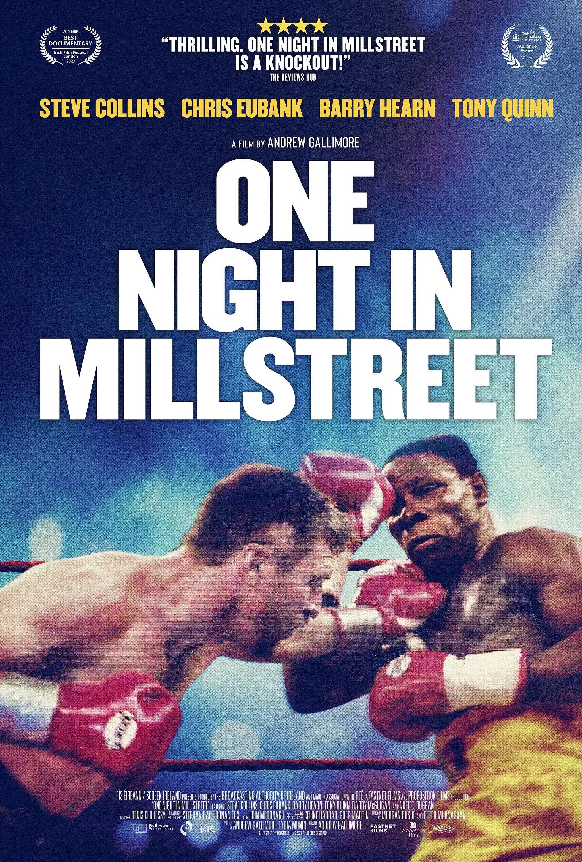Two boxers, one with lighter skin and the other with darker skin, are fighting in a boxing ring wearing red boxing gloves and yellow shorts. They are close together, with their foreheads touching, in a boxing stance.