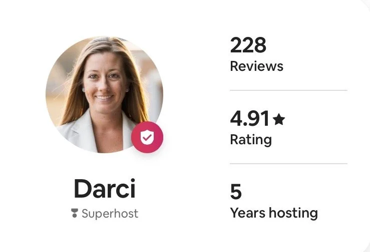 Profile of Darci, a superhost with 228 reviews, a 4.91-star rating, and 5 years hosting experience.