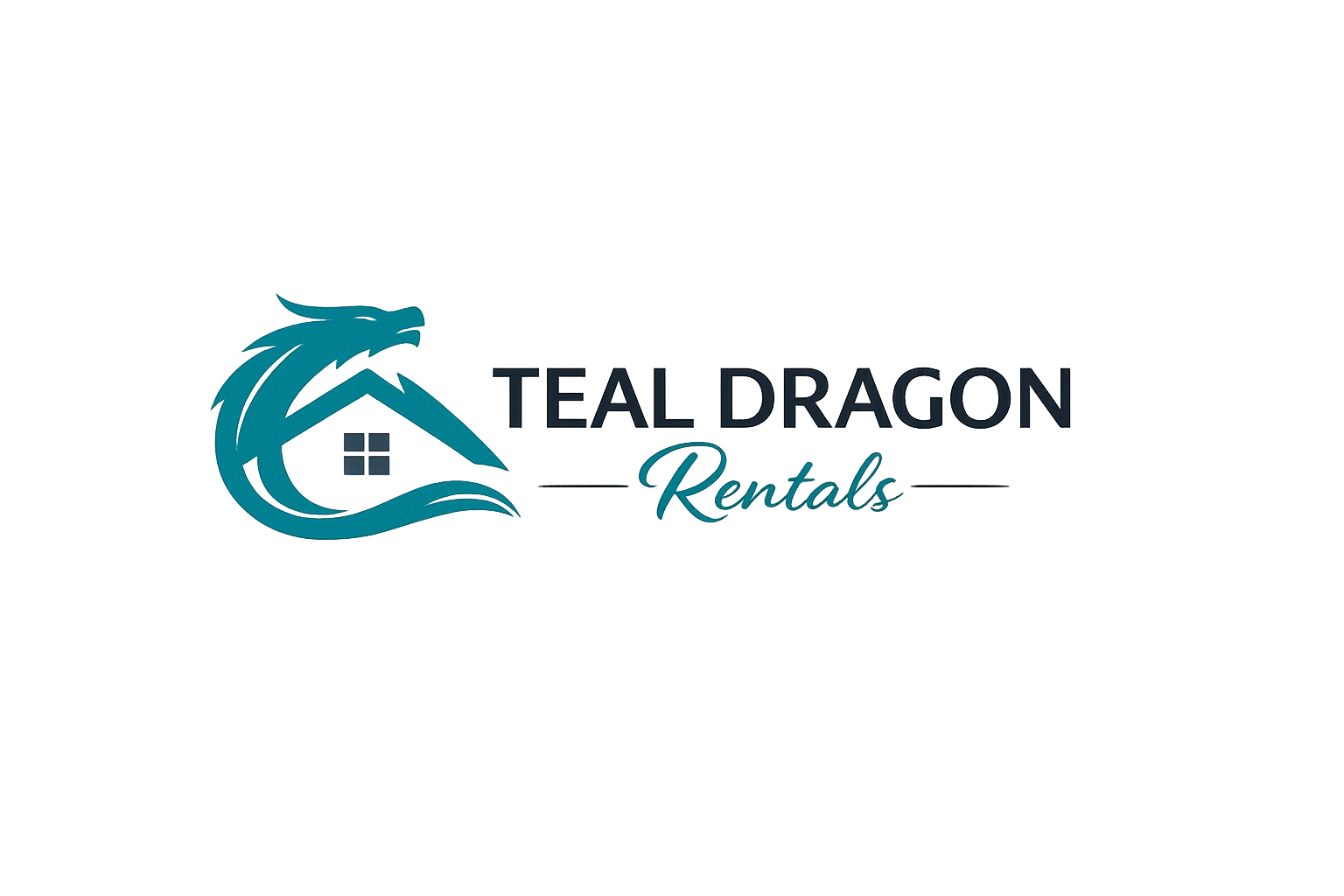 Neon sign for 'Tiel Dragon Rentals' featuring a stylized dragon head and a house icon.