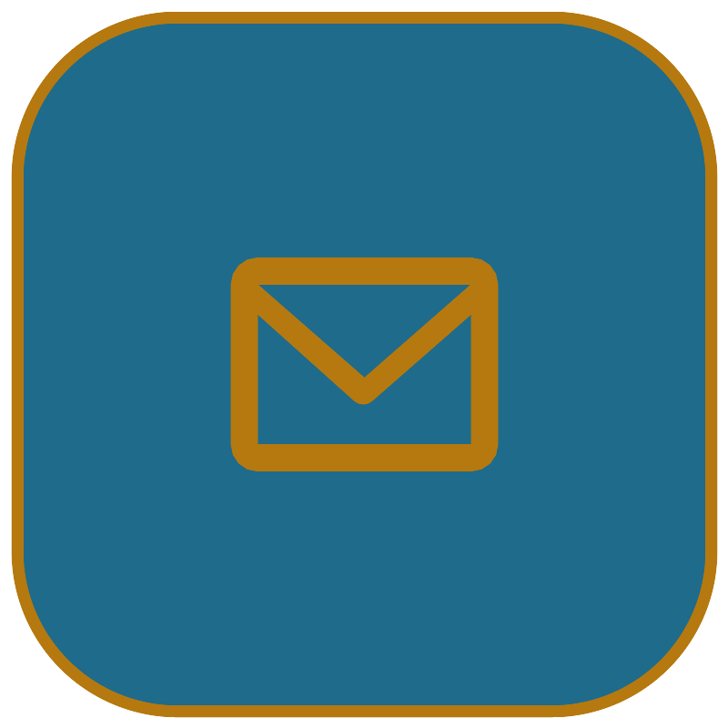 Icône d'une enveloppe de messagerie sur un fond bleu avec une bordure dorée.