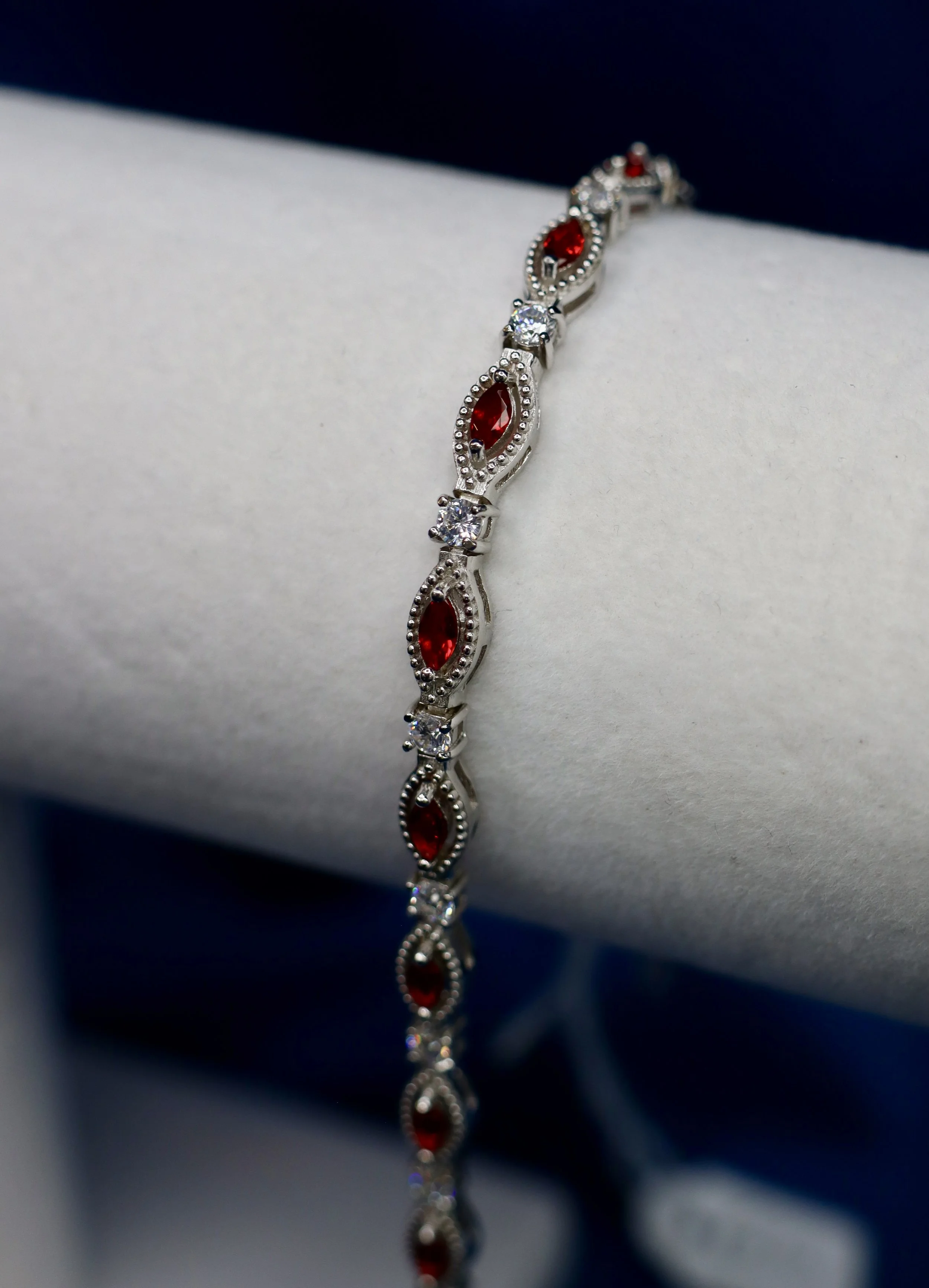 Victorian Style Red Stone Sterling Silver Bracelet