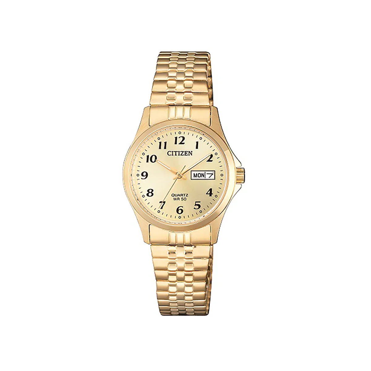 citizen quartz gold-tone watch with expanding bracelet & champagne dial