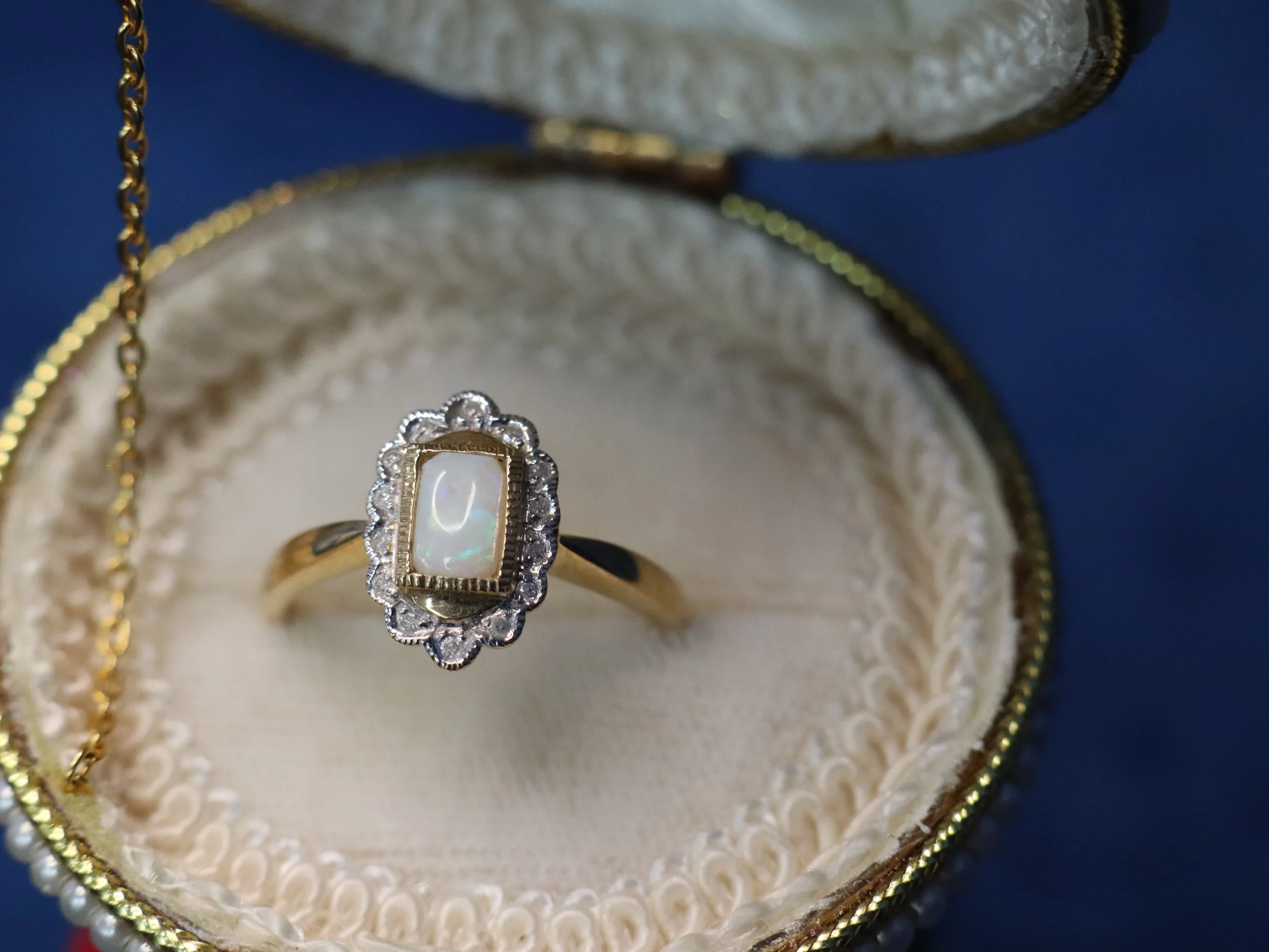 9 Carat Gold Opal and Diamond Rectangular Dress Ring