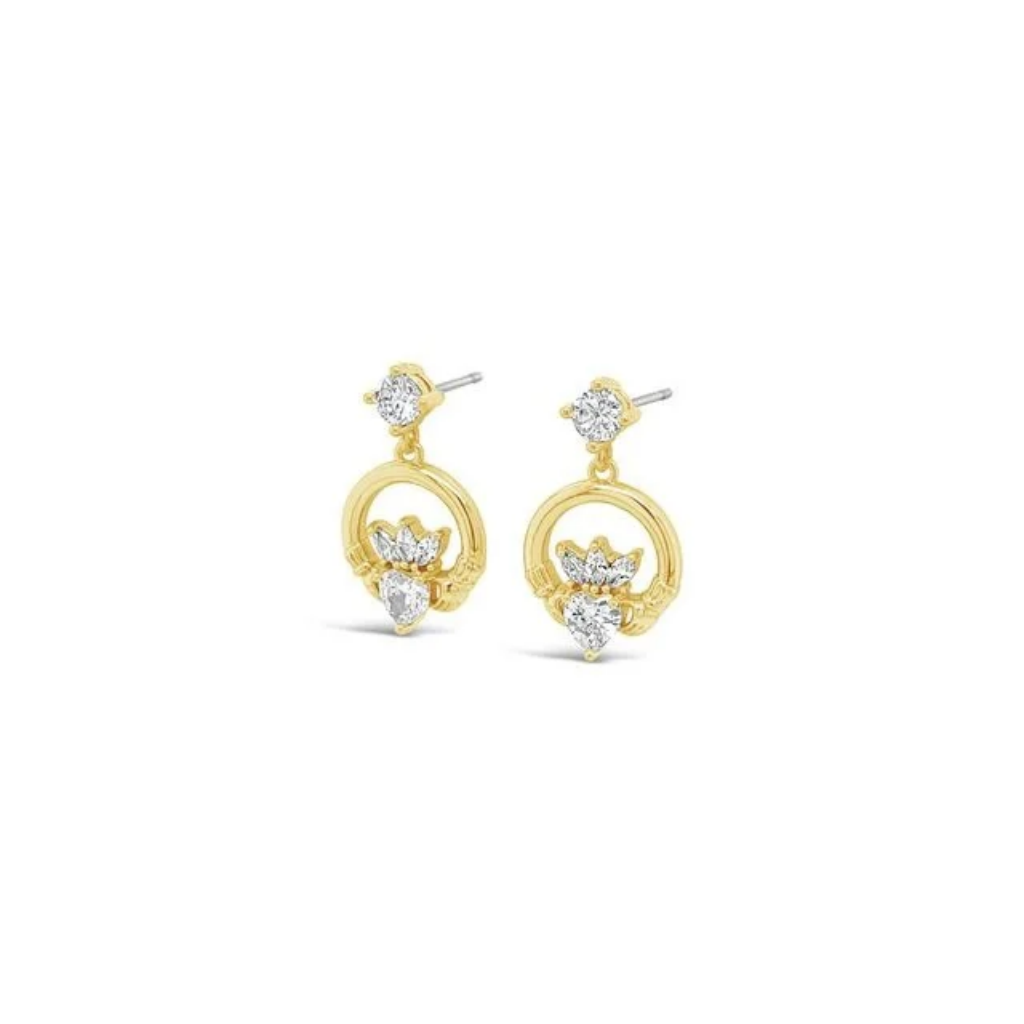 Séala Claddagh Drop Earring Gold Plated/Clear cz