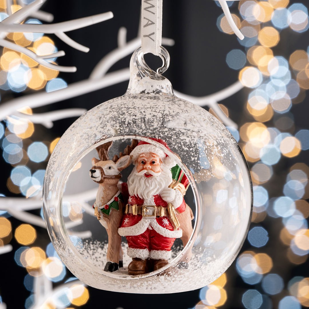 Galway Crystal Santa & Reindeer Hanging Christmas Bauble