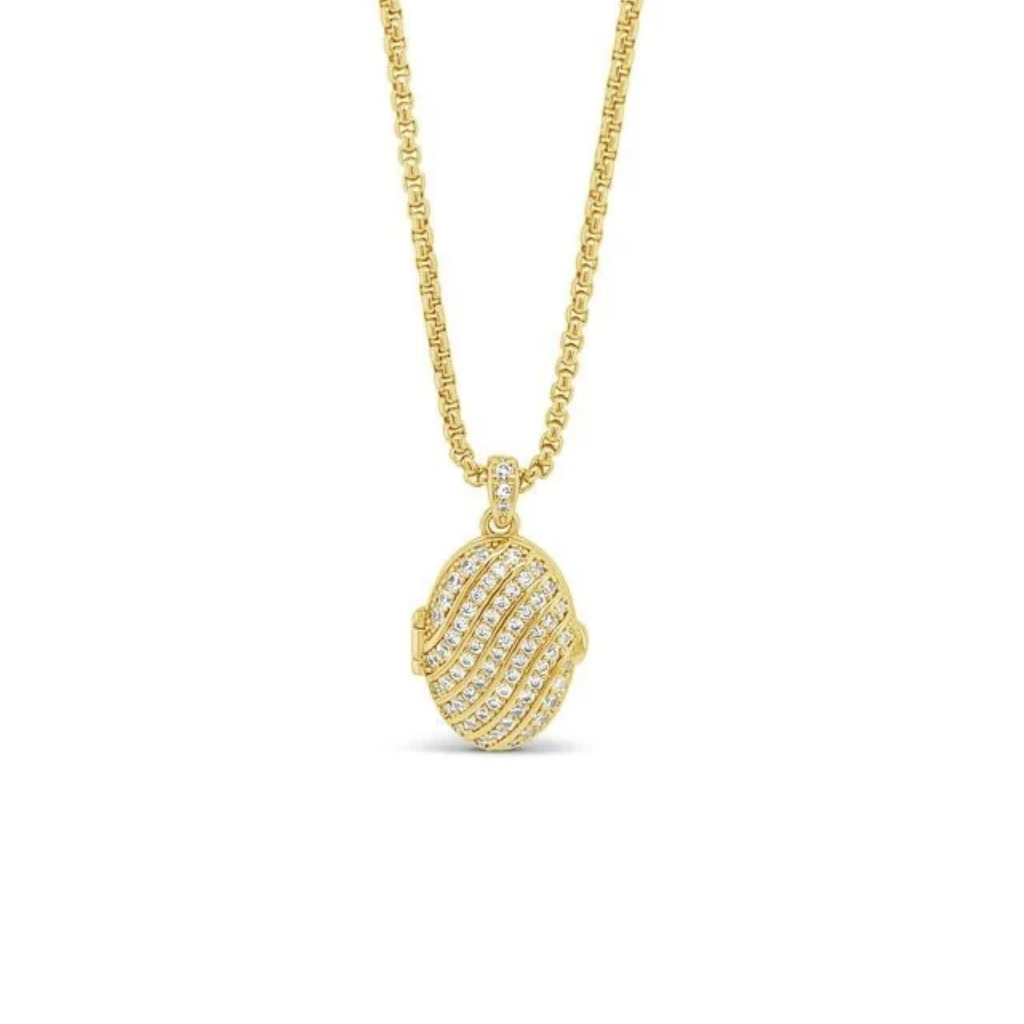 Séala Oval Stone-Set Locket/Chain Gold Plate