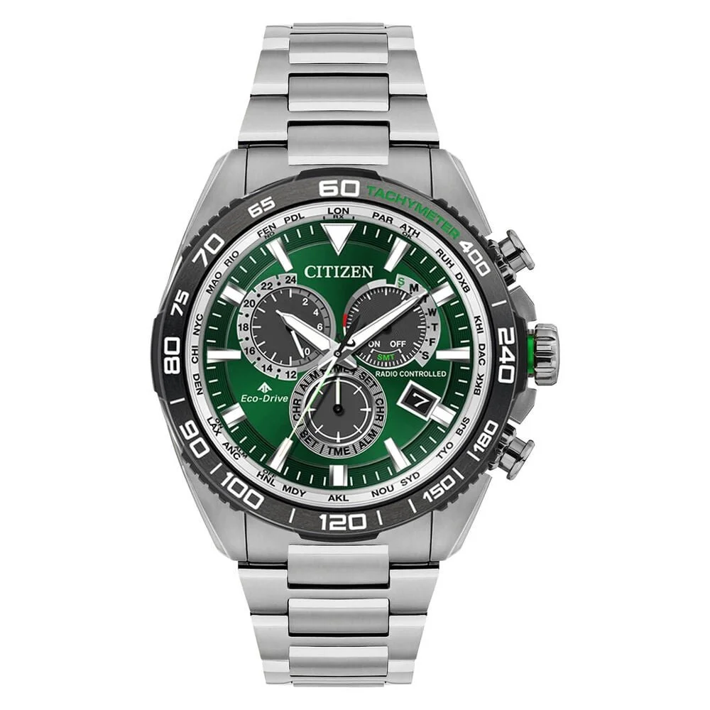 Citizen Promaster Land Chrono 43mm Green Dial Steel Case Bracelet Watch